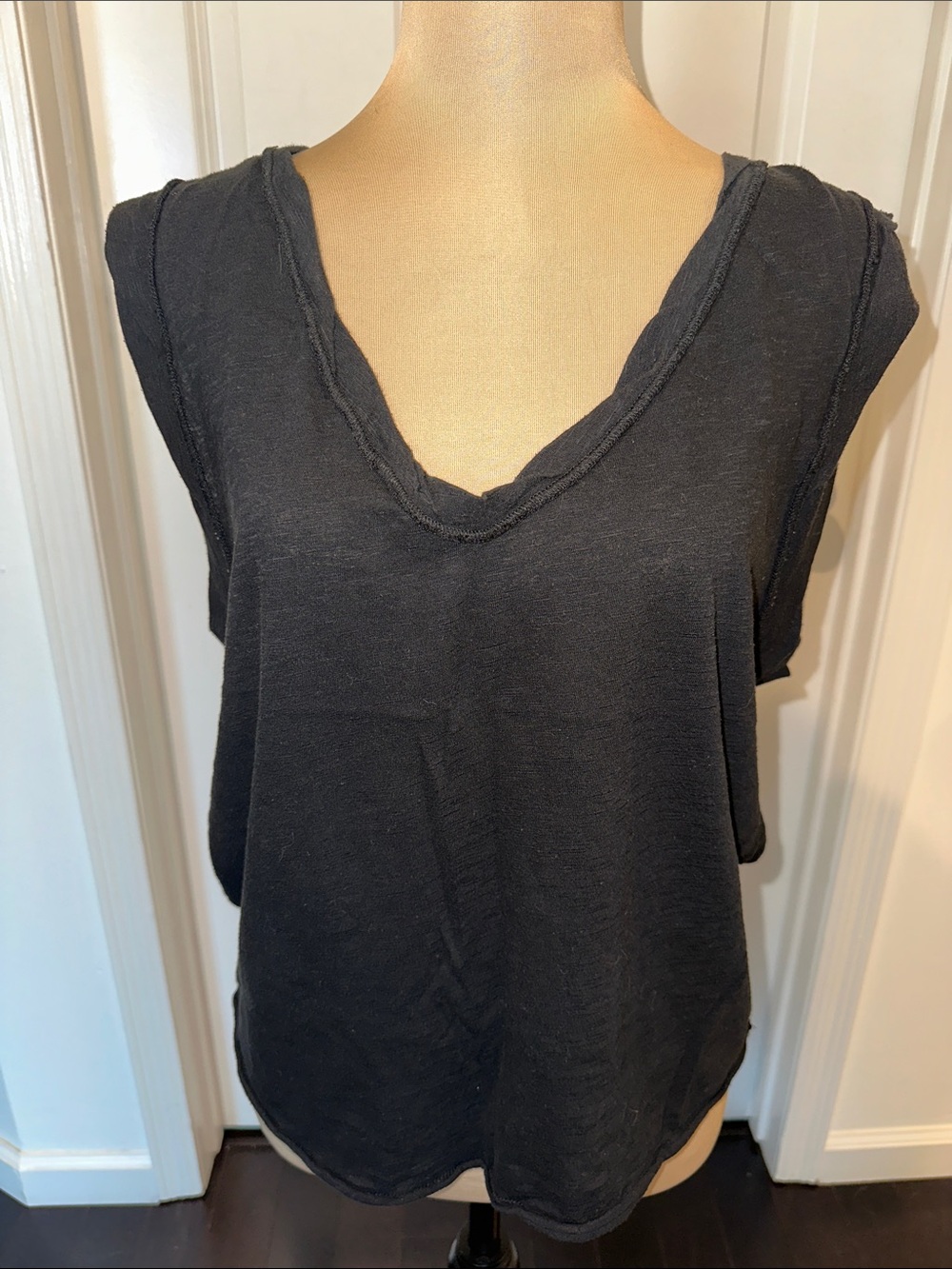 Free People Washed Black V-Neck Sleeveless Tank